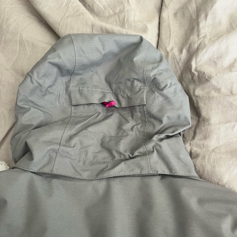 Gray Hooded Jacket with Pink Accent